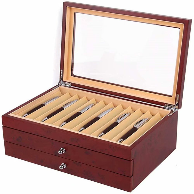 Babapour Solid Wood Pen Holder, 6.7" H x 14.2" W x 9.9" D, Red