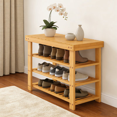 Banc à chaussures, range-chaussures en bambou à 4 niveaux, banc d'entrée pour salon, salle de bain, chambre à coucher, bambou léger