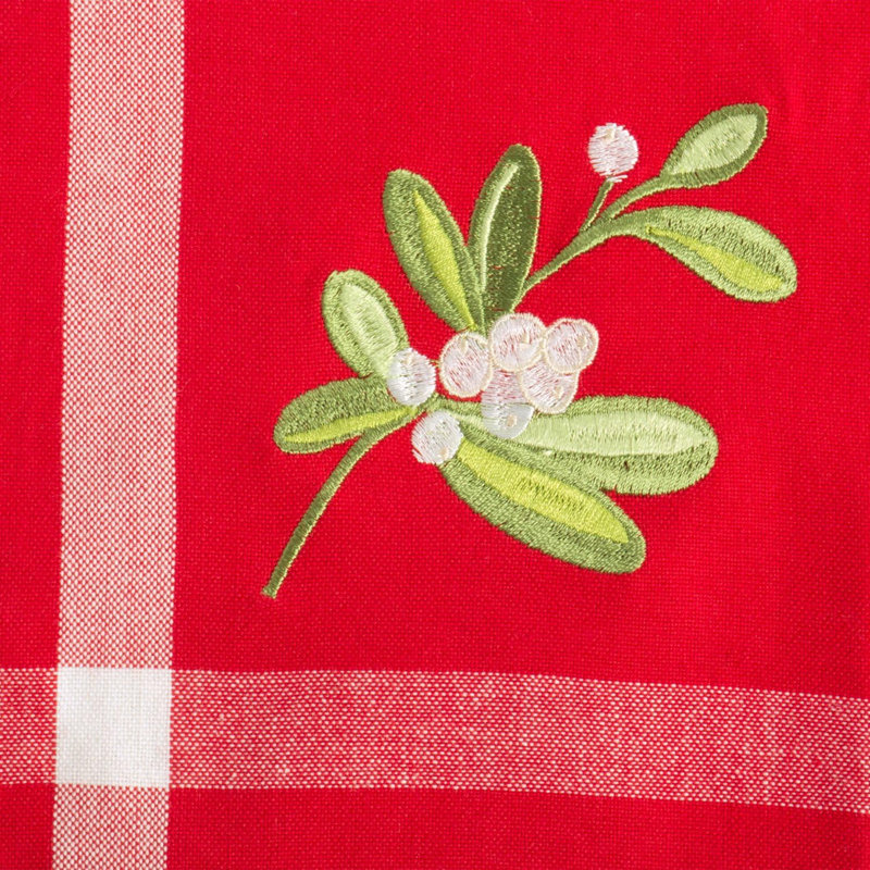 Embroidered Mistletoe 100% Cotton Oversized Napkin For Holidays, Family Gatherings, & Christmas Dinner - Set Of 6 (20X20)
