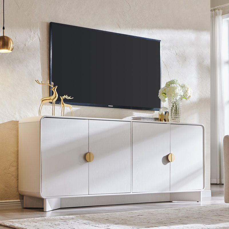 Abrianna Modern TV Stand for TVs Up to 80", 30" Tall Entertainment Center with Storage and Adjustable Shelves, TV Console with Curved Profile Design