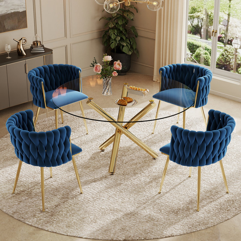 Ensemble de salle à manger Raykwan, H 29,5 po x L 47,24 po x l 47,24 po, Marine, Or