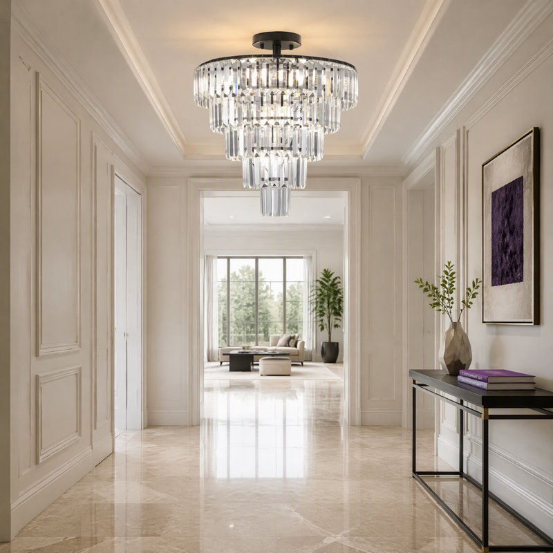 Lustre en cristal 5 niveaux, Noir mat