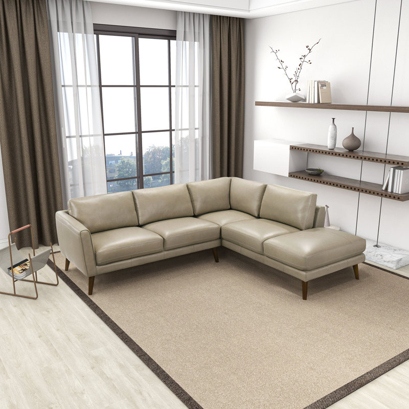 Canapé modulaire en cuir Lewter, Cuir beige, Orienté à droite