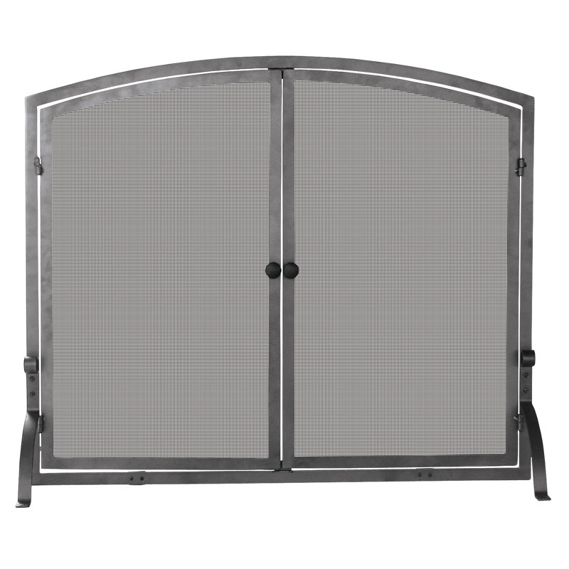 Medium Black Iron Single Panel Fireplace Screen with Doors