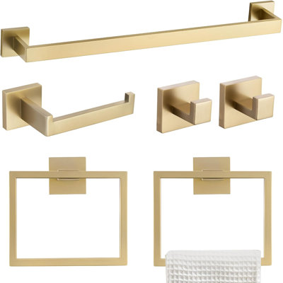 6-Piece Bathroom Hardware Set With Towel Bar, Towel Rings, Coat Hooks And Toilet Paper Holder - Stainless Steel Wall Mounted Bathroom Accessories Kit