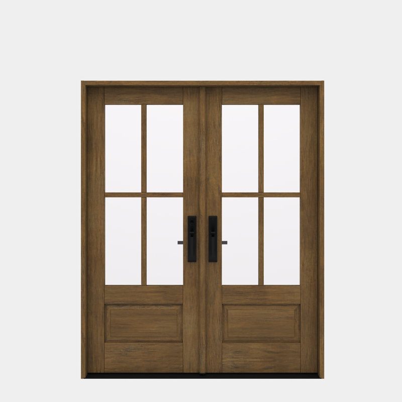G7504-SW-80 | Porte double 80 po, extérieur pré-monté RTA, SDL 4 Lite, 3/4 Lite, 1 panneau, bois d'acajou brut