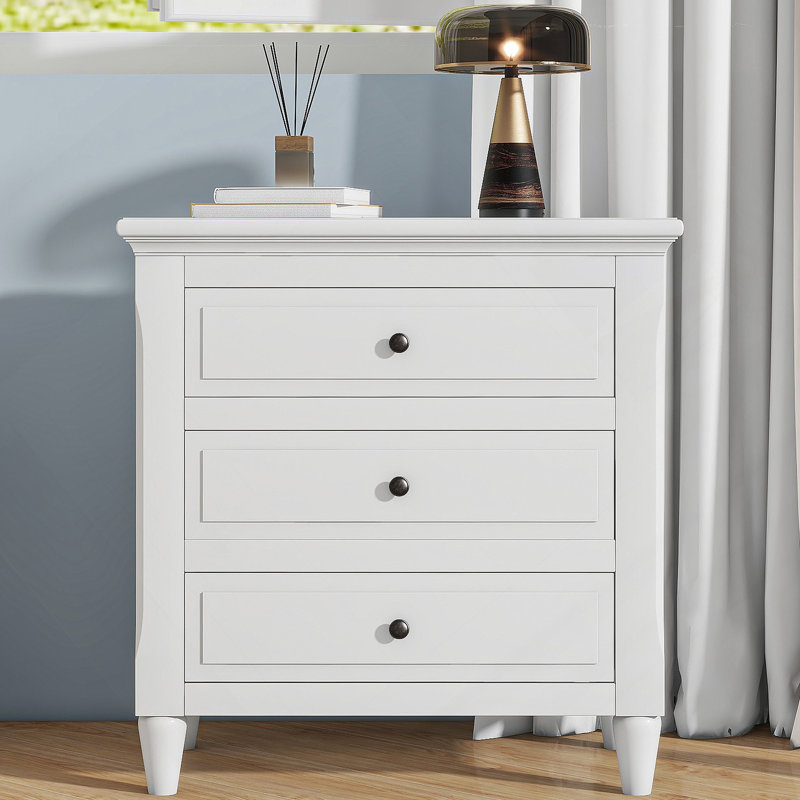 Armoire de rangement en bois à 3 tiroirs avec table de chevet, Blanc
