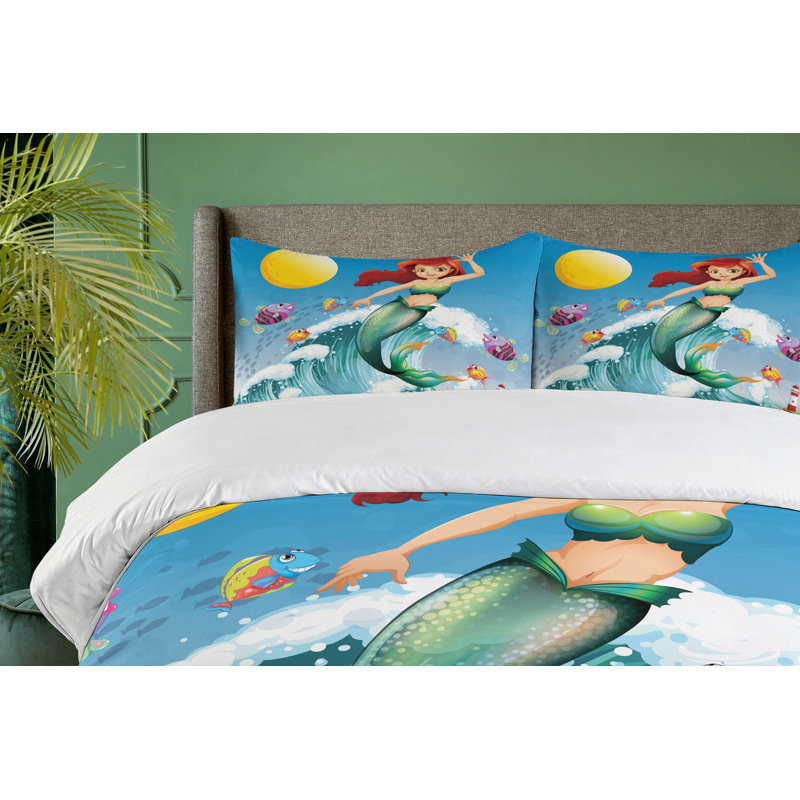 Ensemble de housse de couette en microfibre bleu sirène, Housse de couette très grand
