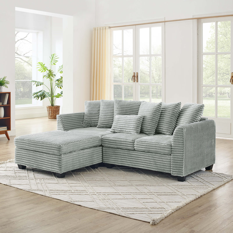 Canapé-lit modulaire rembourré Corduroy, Velours côtelé gris