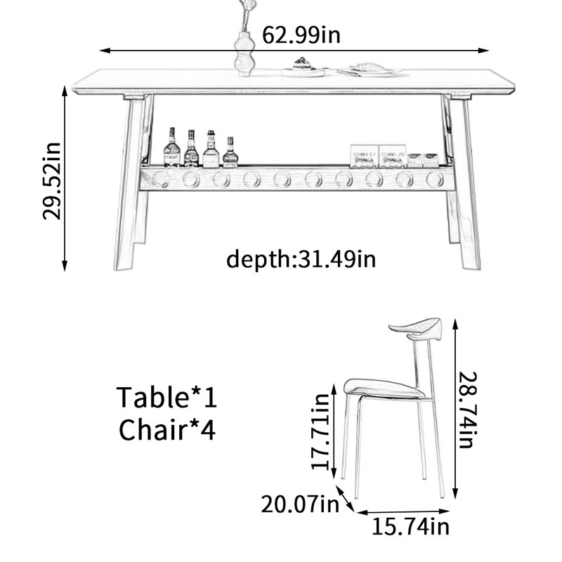 Table de salle à manger Vintage, H 29,52 po x L 62,99 po x l 31,49 po