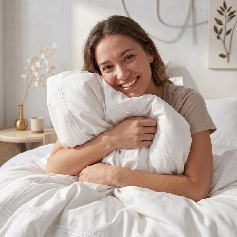 Ensemble de housse de couette en percale 100% coton avec coutures en satin 2 lignes Hotel Comfort, Lit simple, Blanc