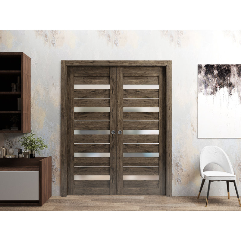 Portes de placard coulissantes en bois givré Quardo, 48 po x 84 po, Noyer