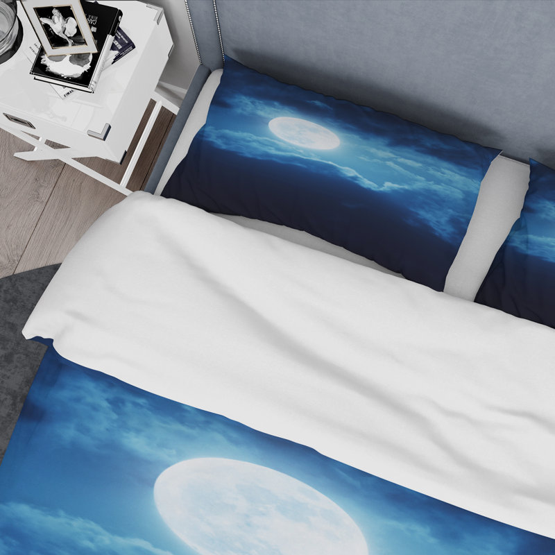 Full Moon In Cloudy Night Sky III - Ensemble de housse de couette nautique et côtier - Polyester en microfibre