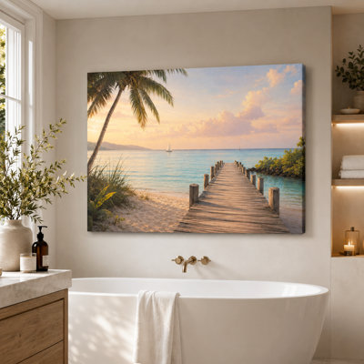 Boardwalk Morning Escape - Coastal Boardwalk Beach Wrapped Canvas Wall Art