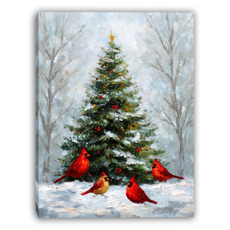 Union Rustic Cardinals by the Christmas Tree Wrapped Canvas Wall Art ...