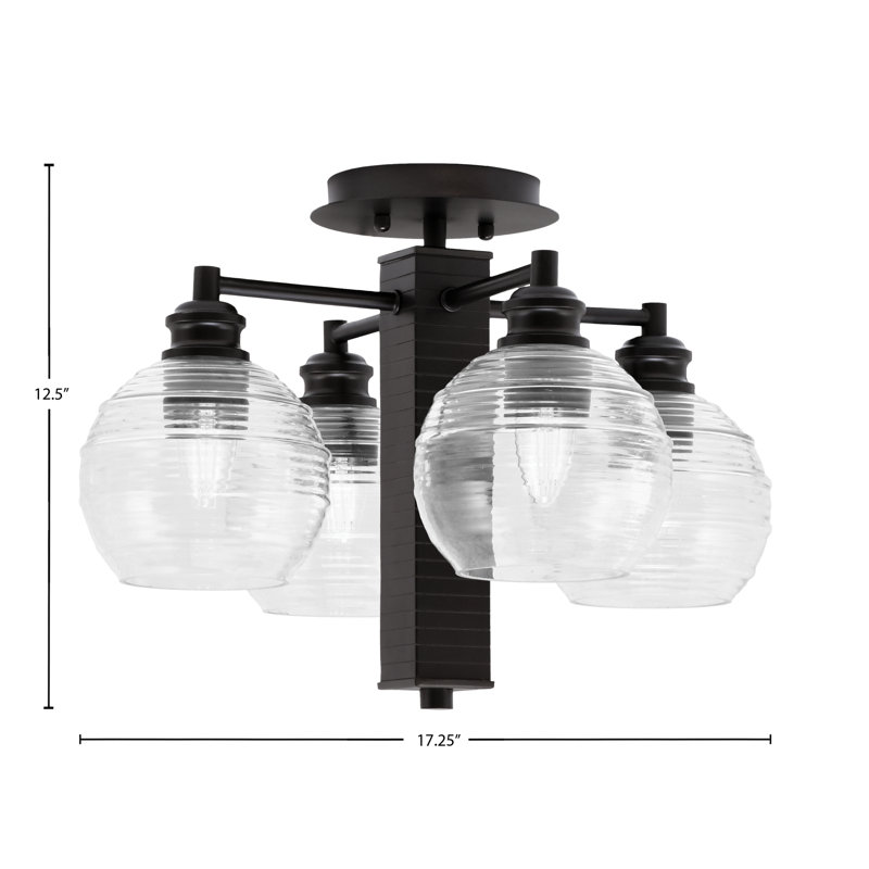 Edge 4 Light Semi-Flush With 6" Glass, Espresso, Clear