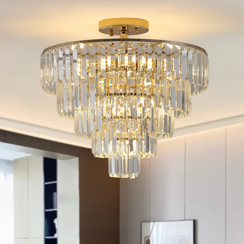20" Crystal Chandelier Ceiling Light, Modern Luxury 10-Light Flush Mount Light Fixture, Elegant Home Lighting For Living Room, Dining Room, Bedroom (No Bulbs)