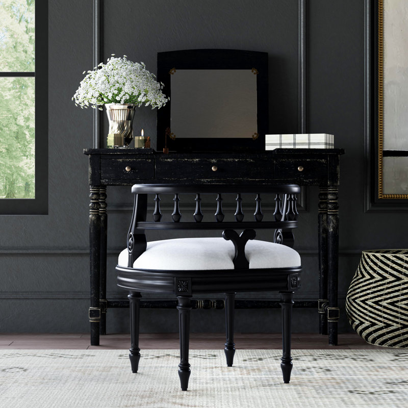Jules Upholstered Vanity Stool, Black