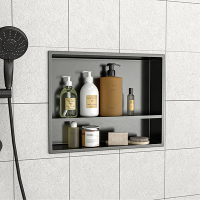 Stainless Steel Shower Niche Double Shelf, Gunmetal Black