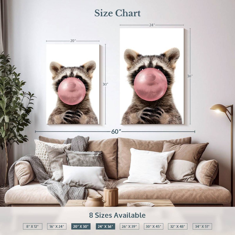 Raton laveur Bubble Gum, H 36 po x l 24 po