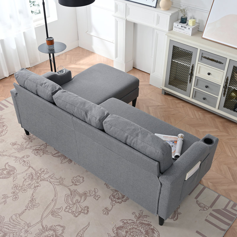 Canapé de rangement 74,8 po avec repose-pieds réversible et compartiment caché, Gris