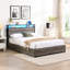 Structure de lit double pleine grandeur - Tête de lit avec charge, construction, métal gris antique et bois-606467598