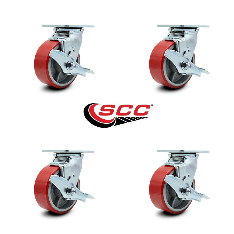 Ensemble de roulettes pivotantes en poly 5 po avec roulements à billes et freins 5 pouces SCC | SCC-30CS520-PUB-TLB-4