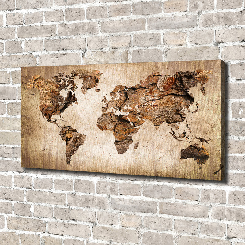 World Map Wood - Wrapped Canvas Print