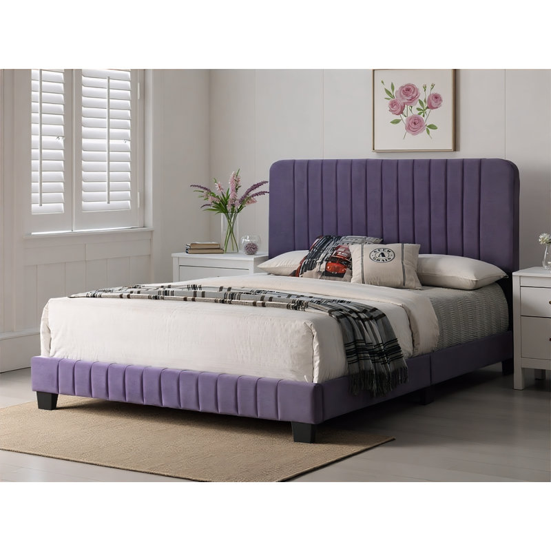Lit double en velours mauve Valletta, Mauve, Double