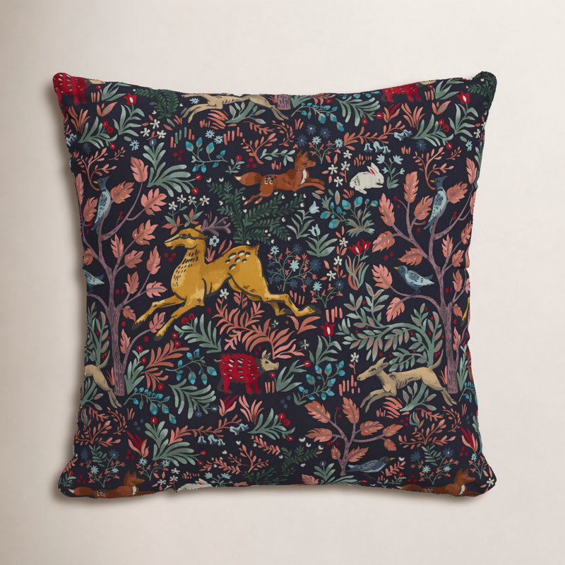 Foxe Toile Outdoor Reversible Throw Pillow, 20" x 20", Frolic Navy