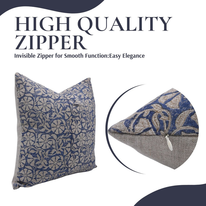 Linen Square Pillow Cover, 18" x 18", Navy/Beige