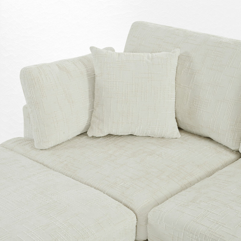 Domoni 6 - Piece Upholstered Sectional, Beige Chenille