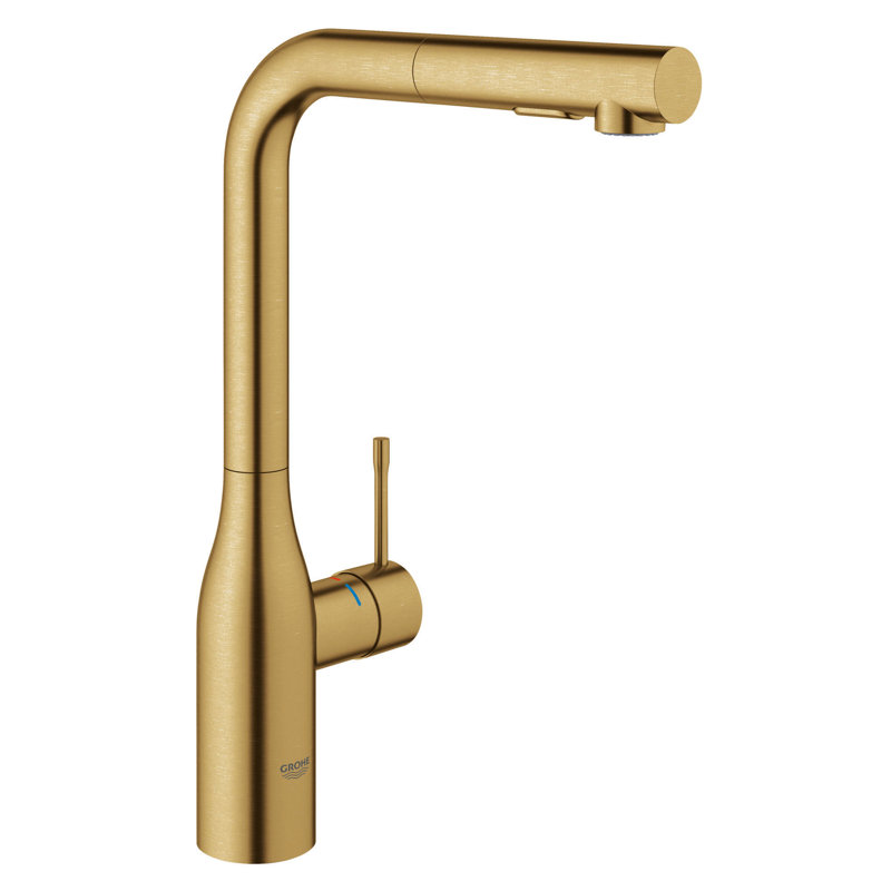 Essence Pull Out Single Handle Kitchen Faucet with Accessories, Brushed Cool Sunrise