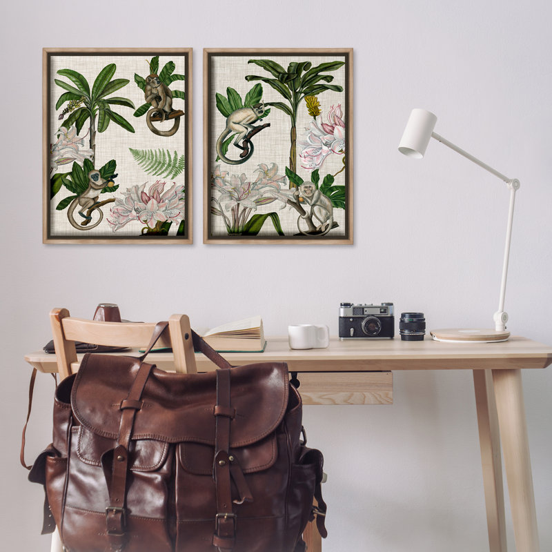  «Tropical Trees & Monkeys», ensemble de 2 toiles flottantes encadrées par Naomi McCavitt, H 31 po x l 21 po