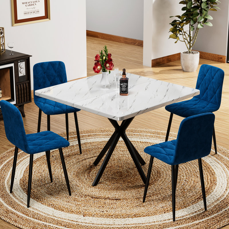Table de salle à manger carrée pour 4 à 6 personnes, 38,6 po blanc avec pieds en fer, facile à nettoyer et à assembler Table 38,6 po x 38,6 po, fer à repasser, assembler
