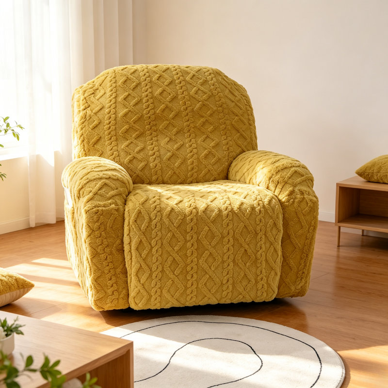 Faux Fur Sofa Slipcover, Yellow, 3 PCS