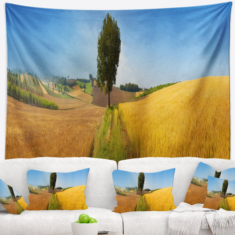 Tapisserie panorama tuscany blé field hill landscape, H 32 po x l 39 po