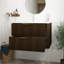 Meuble-lavabo de salle de bain avec lavabo, armoire de rangement flottante à fines rayures avec tiroirs, lavabo intégré en pierre frittée blanche Carrara, pré-assemblé-445188710-445188708