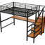 Lit mezzanine double en métal noir, bureau intégré, escalier de rangement, garde-robe, DEL 7 couleurs, mise à niveau de la chambre à coucher-938598841