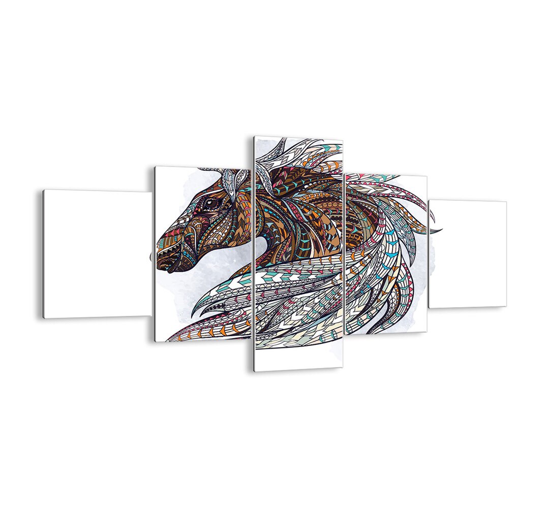 5-tlg. Glasbilder-Set - Grafikdruck „Celtic Warrior Steed”