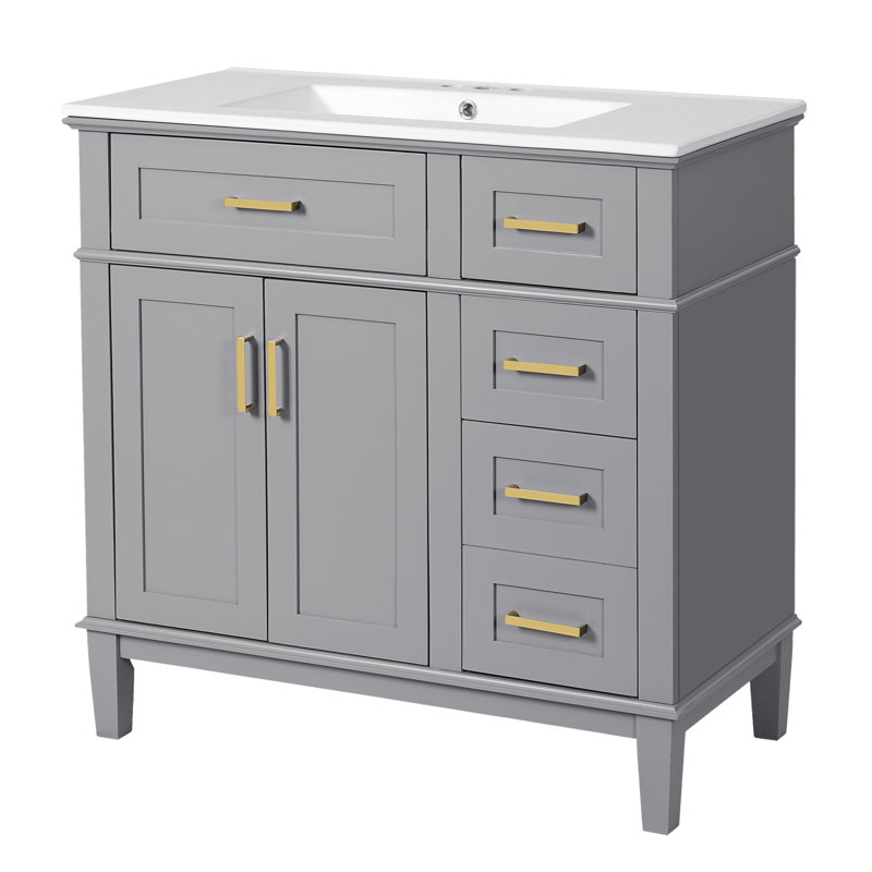 Meuble-lavabo 36 po avec comptoir en céramique, Grey