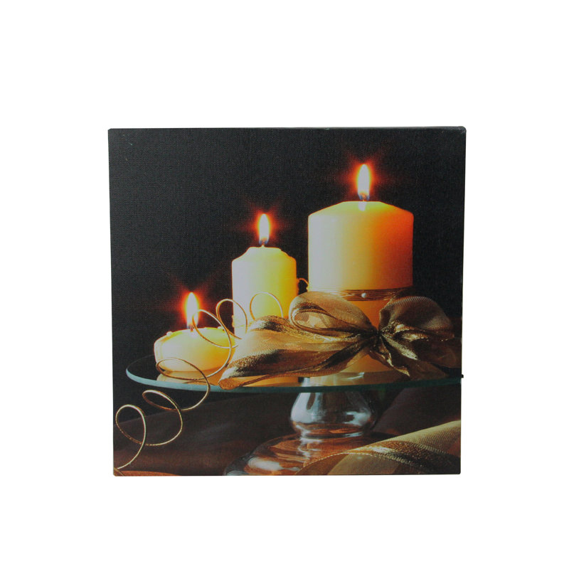 Art mural en toile DEL avec bougies et feuilles scintillantes 12 po x 12 po
