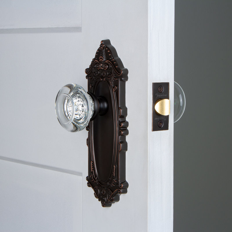 Grandeur grande plaque victorienne avec bouton de porte en cristal bordeaux, Bronze intemporel