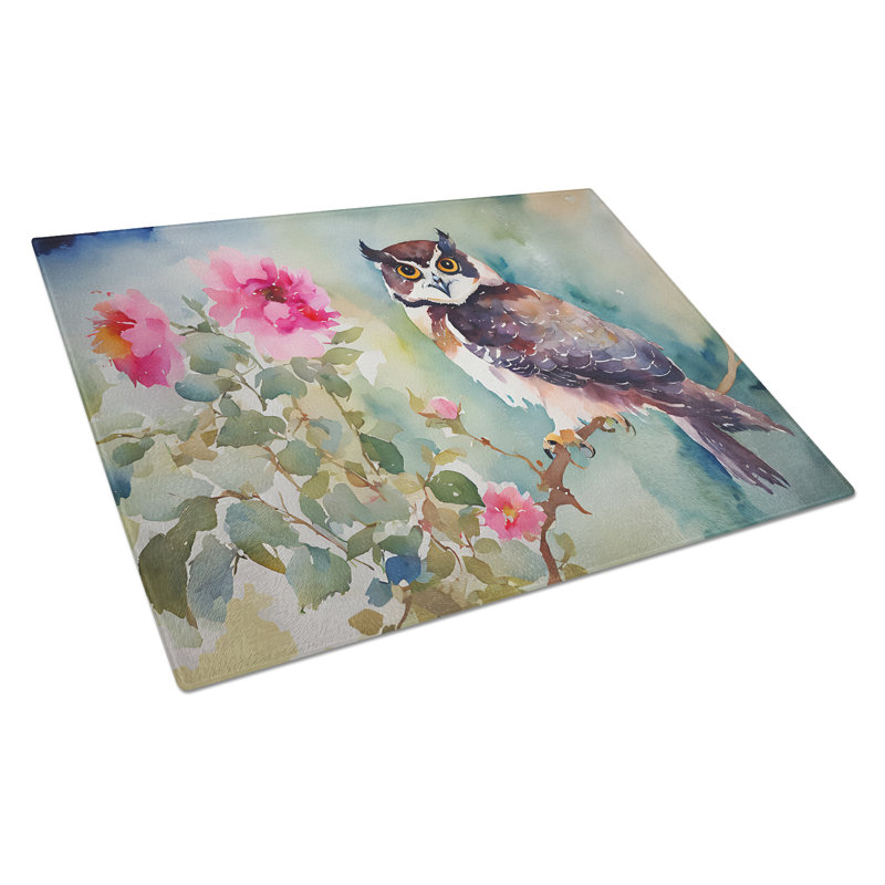 Spectacled Owl Glass Cutting Board