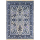 Zeus Hand Knotted Oriental Area Rug in Navy/Light Gray/Ivory