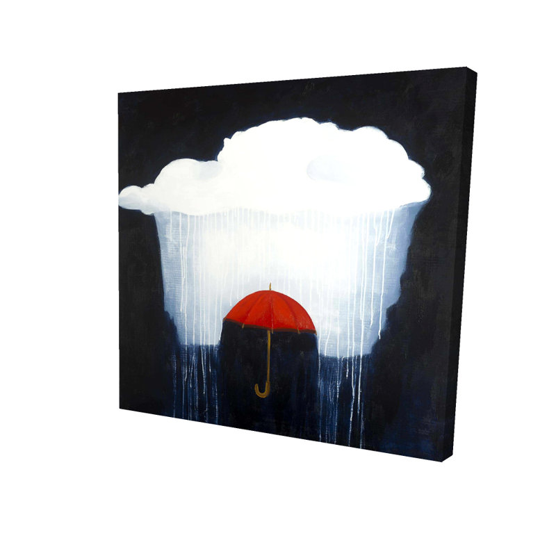 Toile romantique parapluie sous la pluie - chambre à coucher, art mural