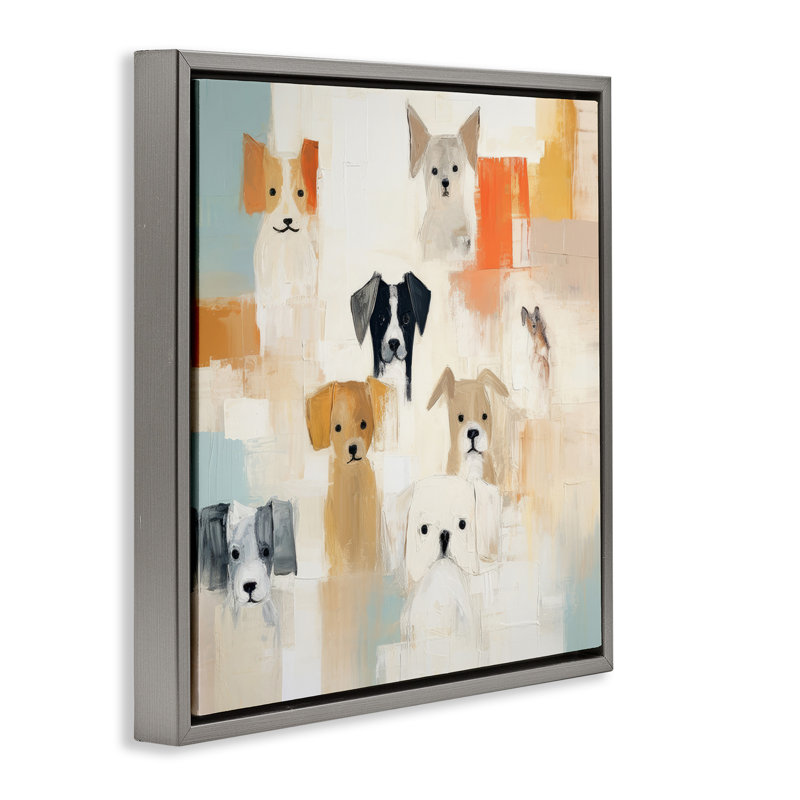 Collage de chien moderne, H 25 po x l 25 po, Cadre flottant gris