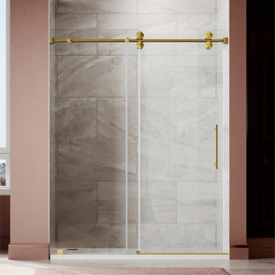 Uks04 56 In. To 60 In. X 66 In. H Frameless Sliding Shower Door In Satin Brass With 3/8 In. (10mm) Clear Glass 