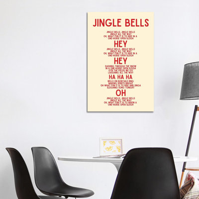 Jingle Bells Christmas Lyrics In Cream - Wrapped Canvas Print