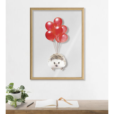 «Hedgehog Ballons» par Amy Peterson, art mural en verre encadré